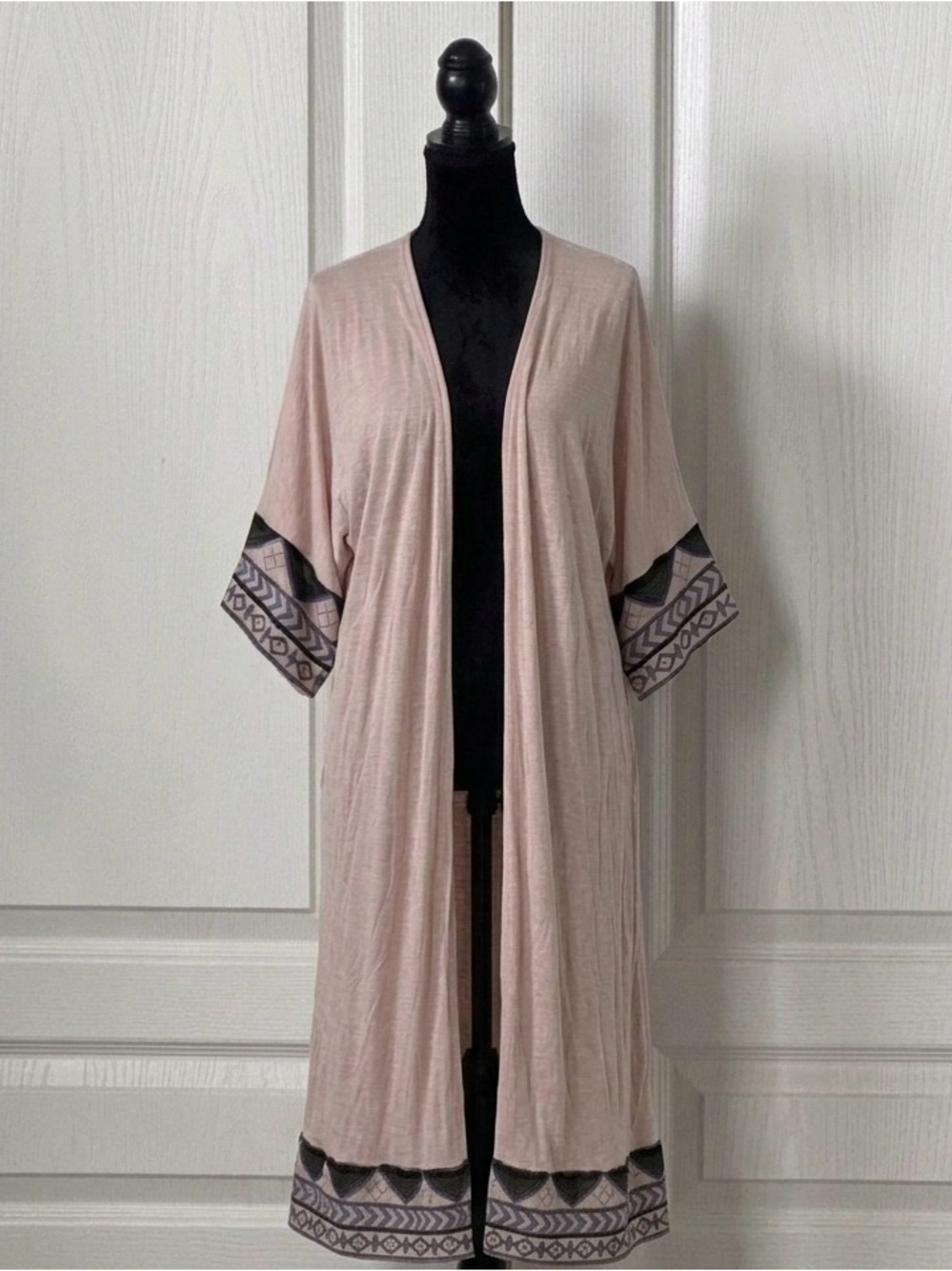 POL Embroidered Sleeve & Hem Duster Cardigan Pink OS - Picture 2 of 3